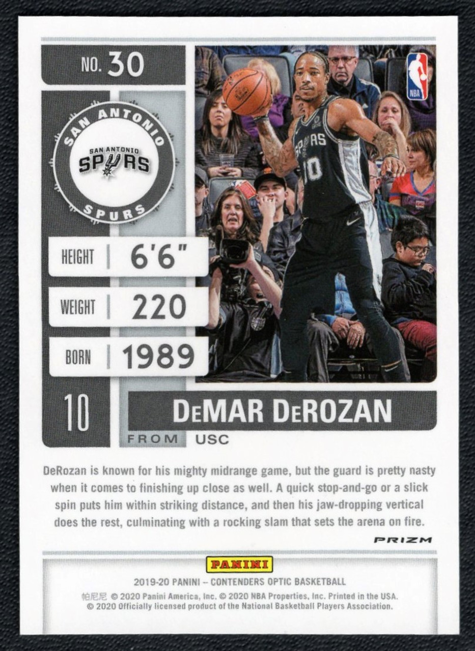 2019/20 Panini Contenders Optic #30 DeMar DeRozan Season Ticket Silver Prizm