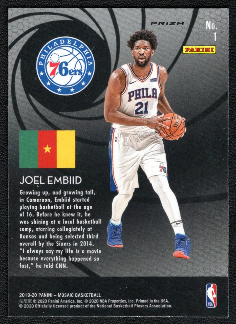 2019/20 Panini Mosaic #1 Joel Embiid International Men of Mastery Fast Break Silver Prizm