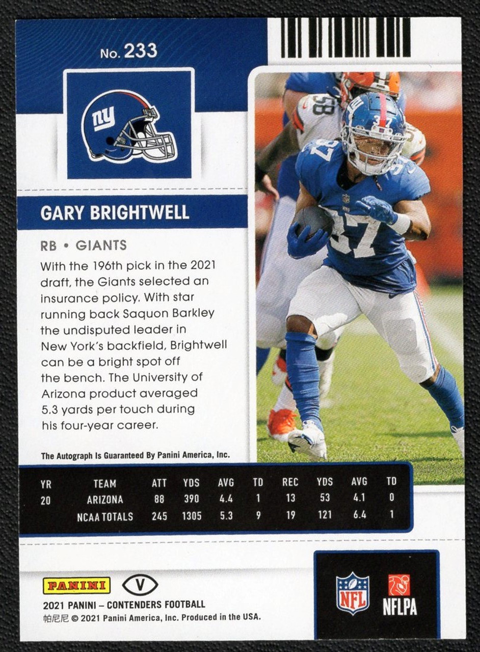 2021 Panini Contenders #233 Gary Brightwell Variation Rookie Ticket Autograph