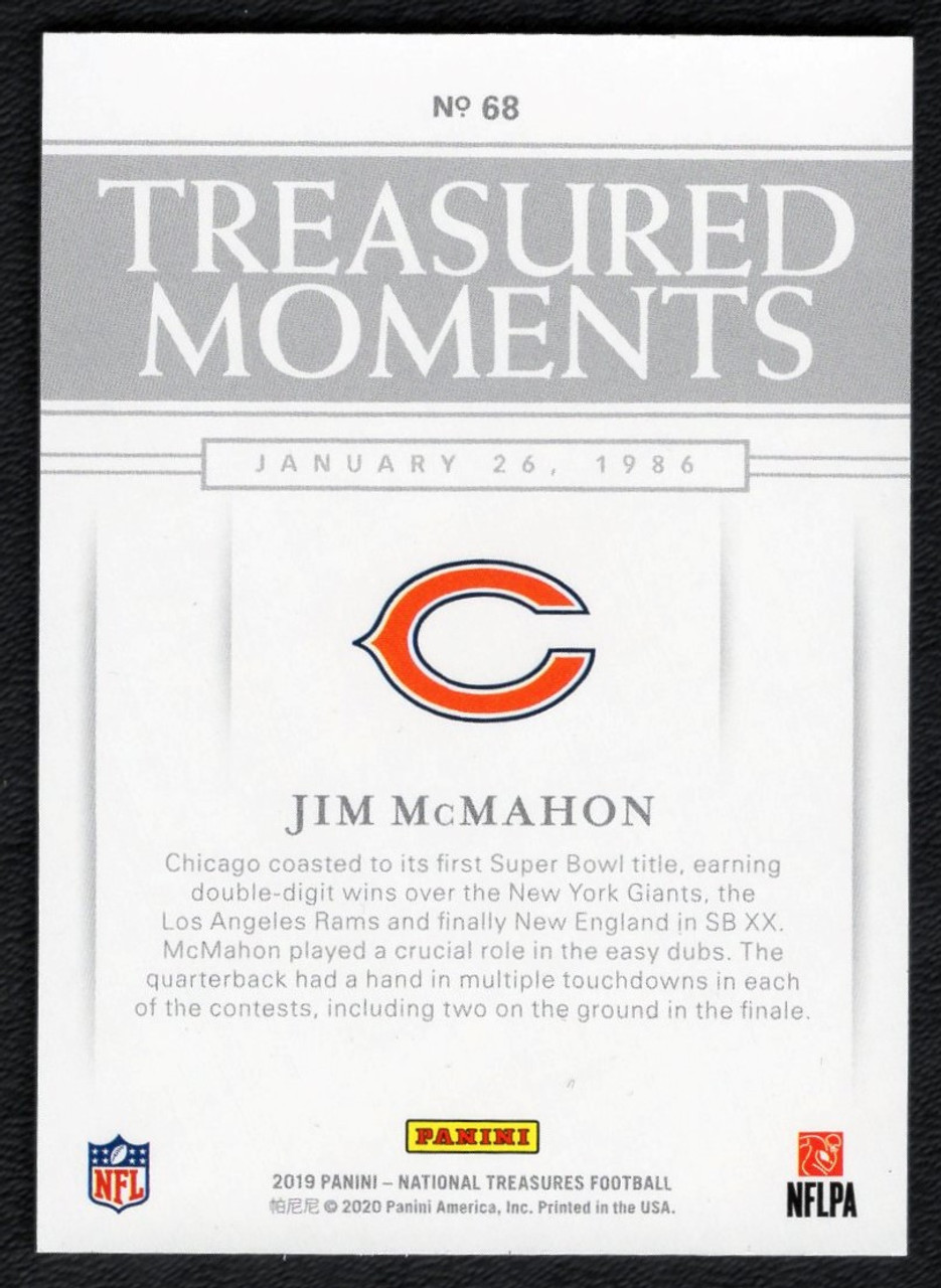 2019 Panini National Treasures #68 Jim McMahon Treasures Moments 02/75