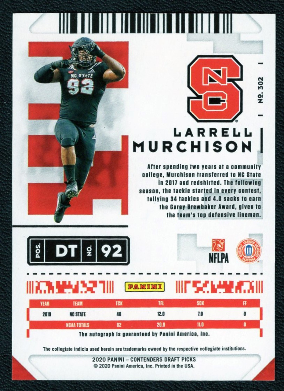 2020 Panini Contenders #302 Larrell Murchison College Ticket Rookie Autograph
