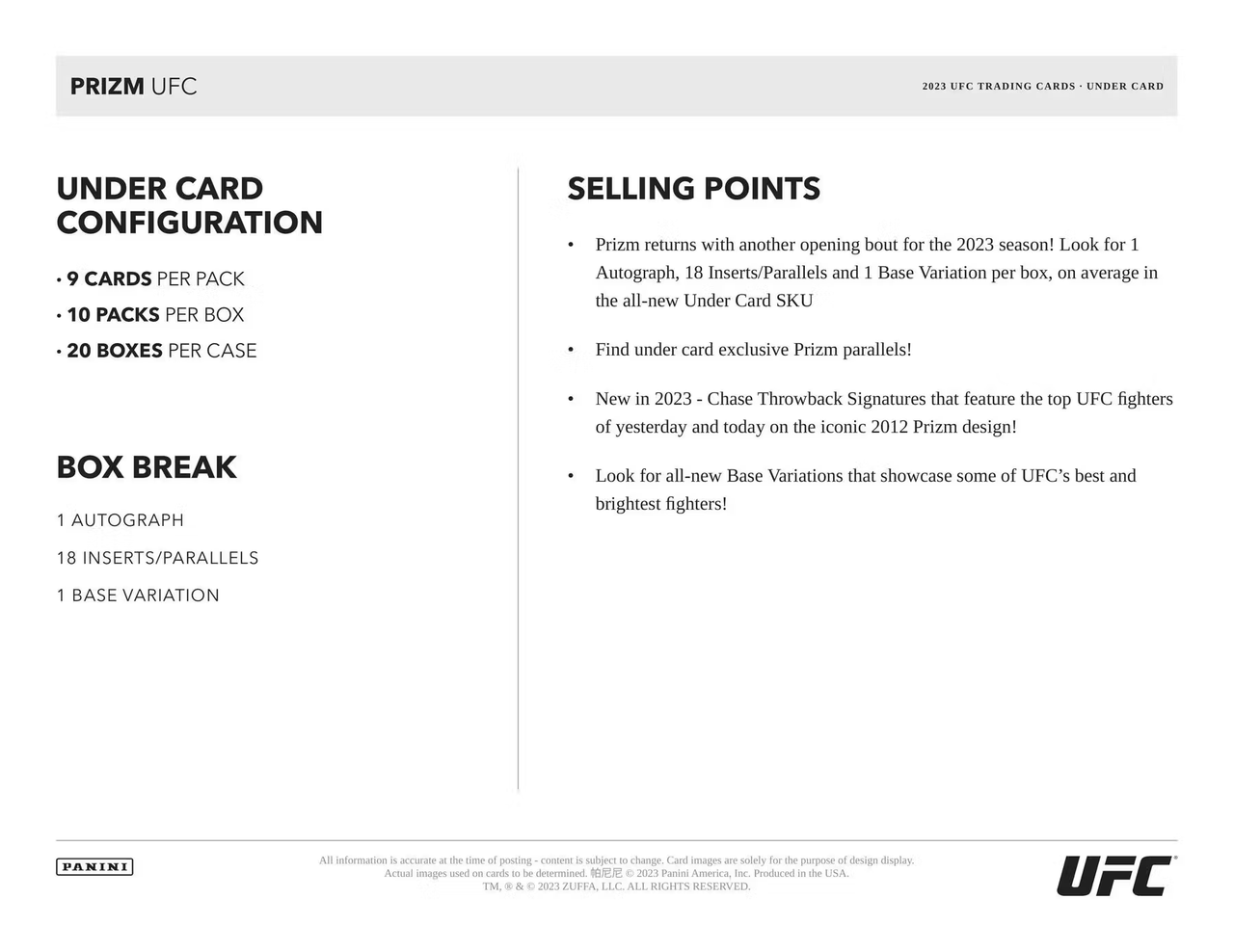 2023 Panini Prizm UFC Under Card Box