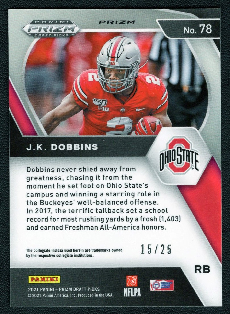 2021 Panini Prizm Draft Picks #78 J.K. Dobbins Purple Pulsar Prizm 15/25