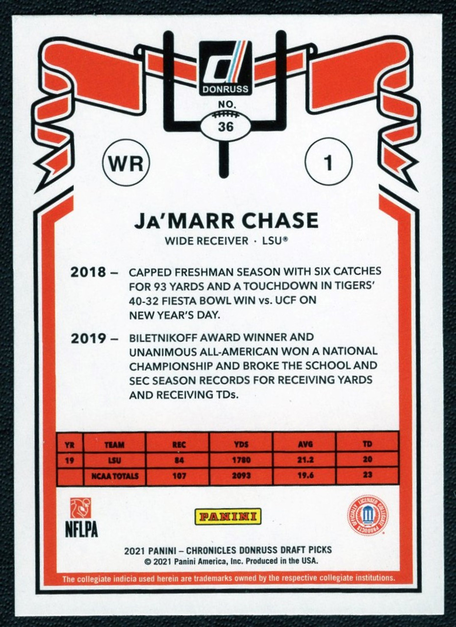 2021 Panini Chronicles Draft Picks #36 Ja'Marr Chase Donruss Pink Rookie/RC