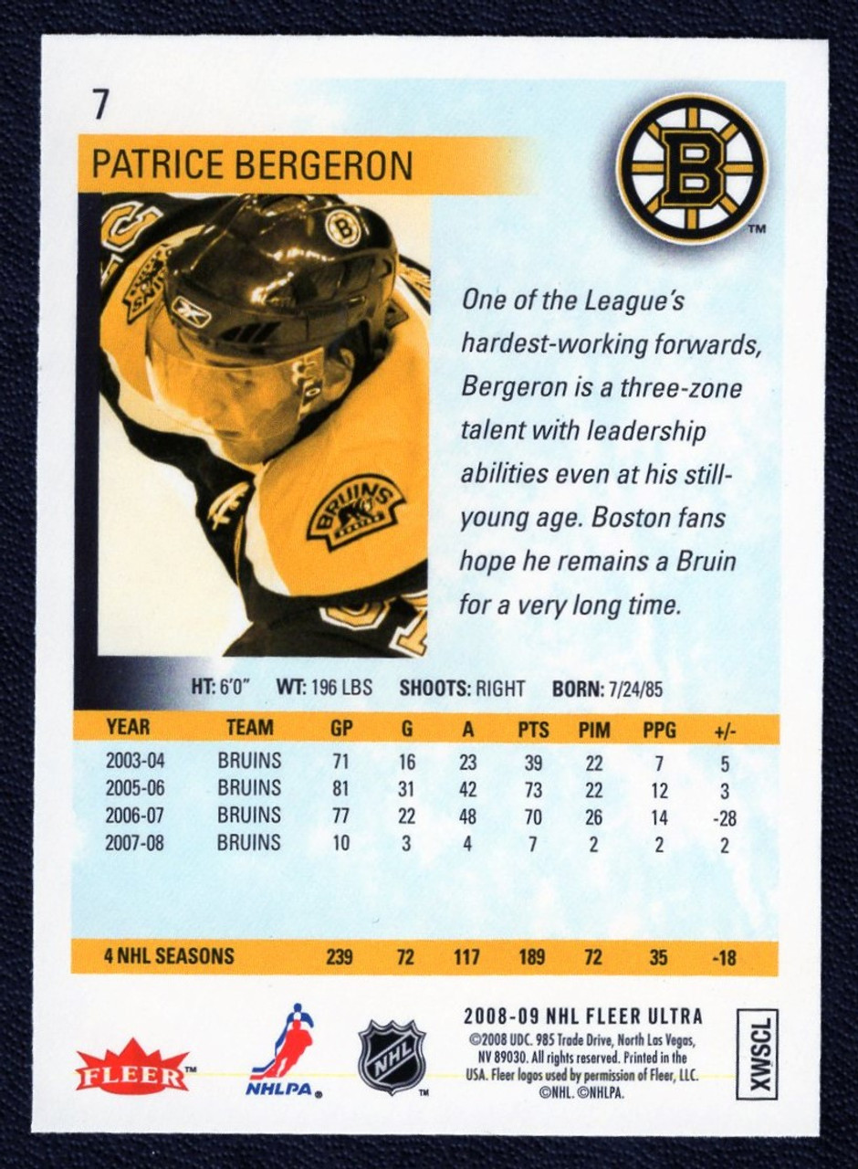 2008-09 Fleer Ultra #7 Patrice Bergeron Gold Medallion