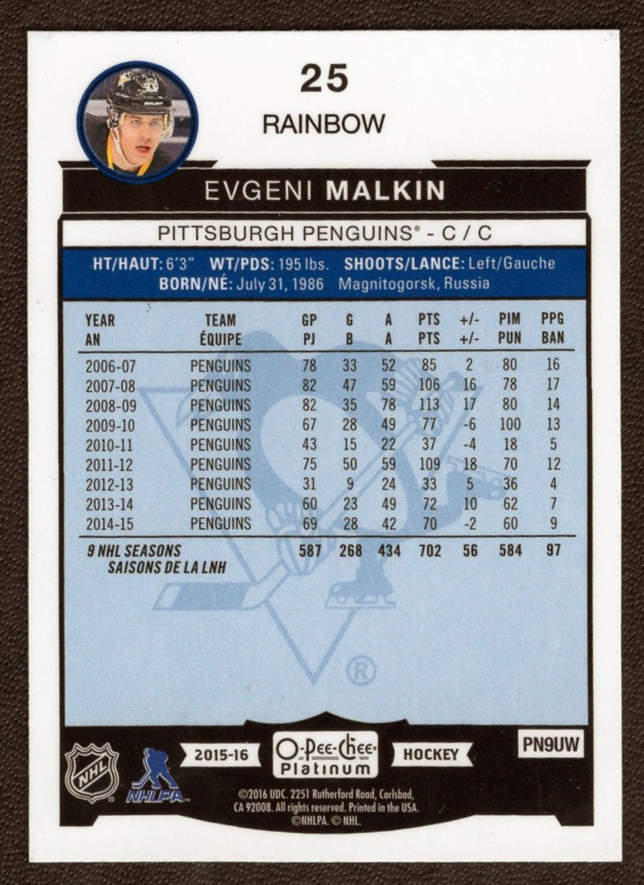 2015-16 Upper Deck OPC Platinum #25 Evgeni Malkin Rainbow Parallel