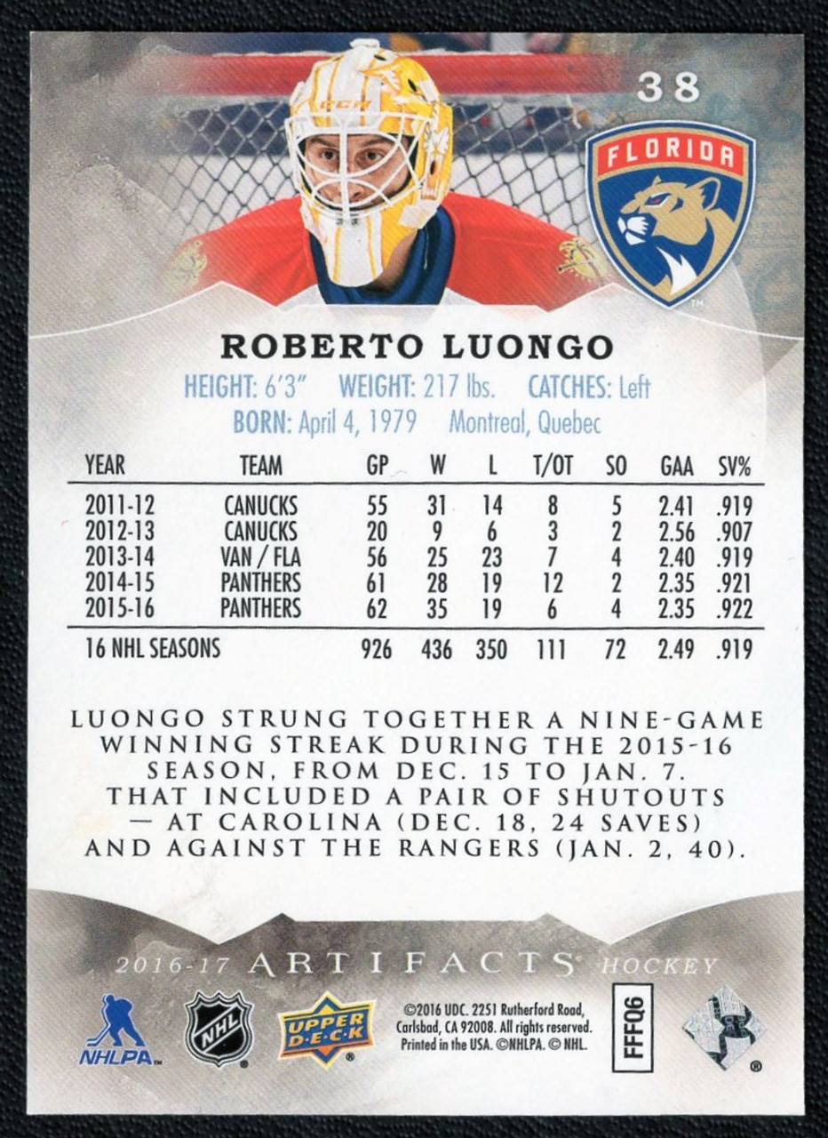 2016-17 Upper Deck Artifacts #38 Roberto Luongo Red Parallel 183/299