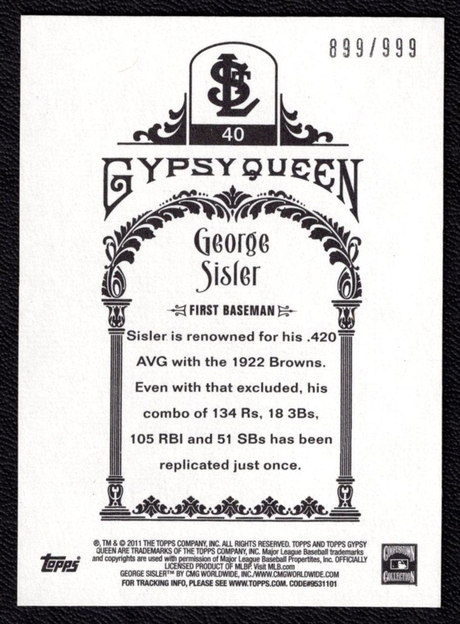 2011 Topps Gypsy Queen #40 George Sisler Framed Parallel 899/999