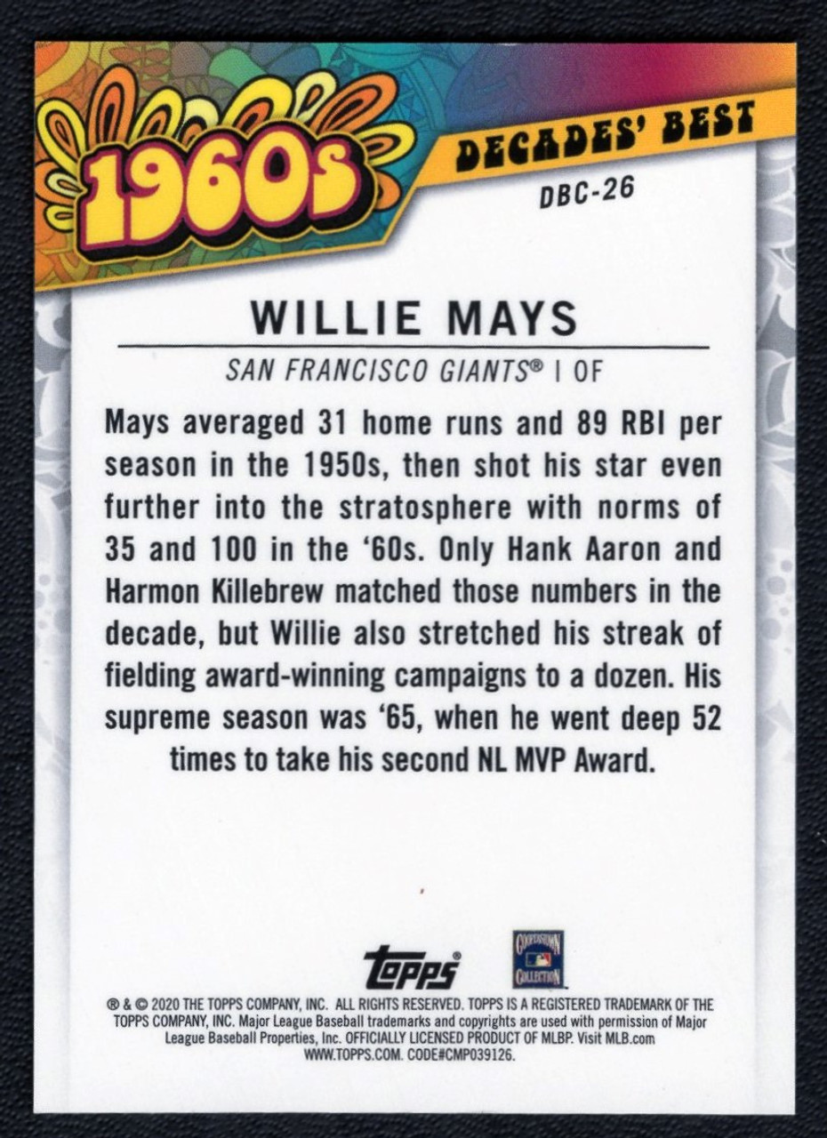 2020 Topps Chrome #DBC-26 Willie Mays Decades Best 1960's