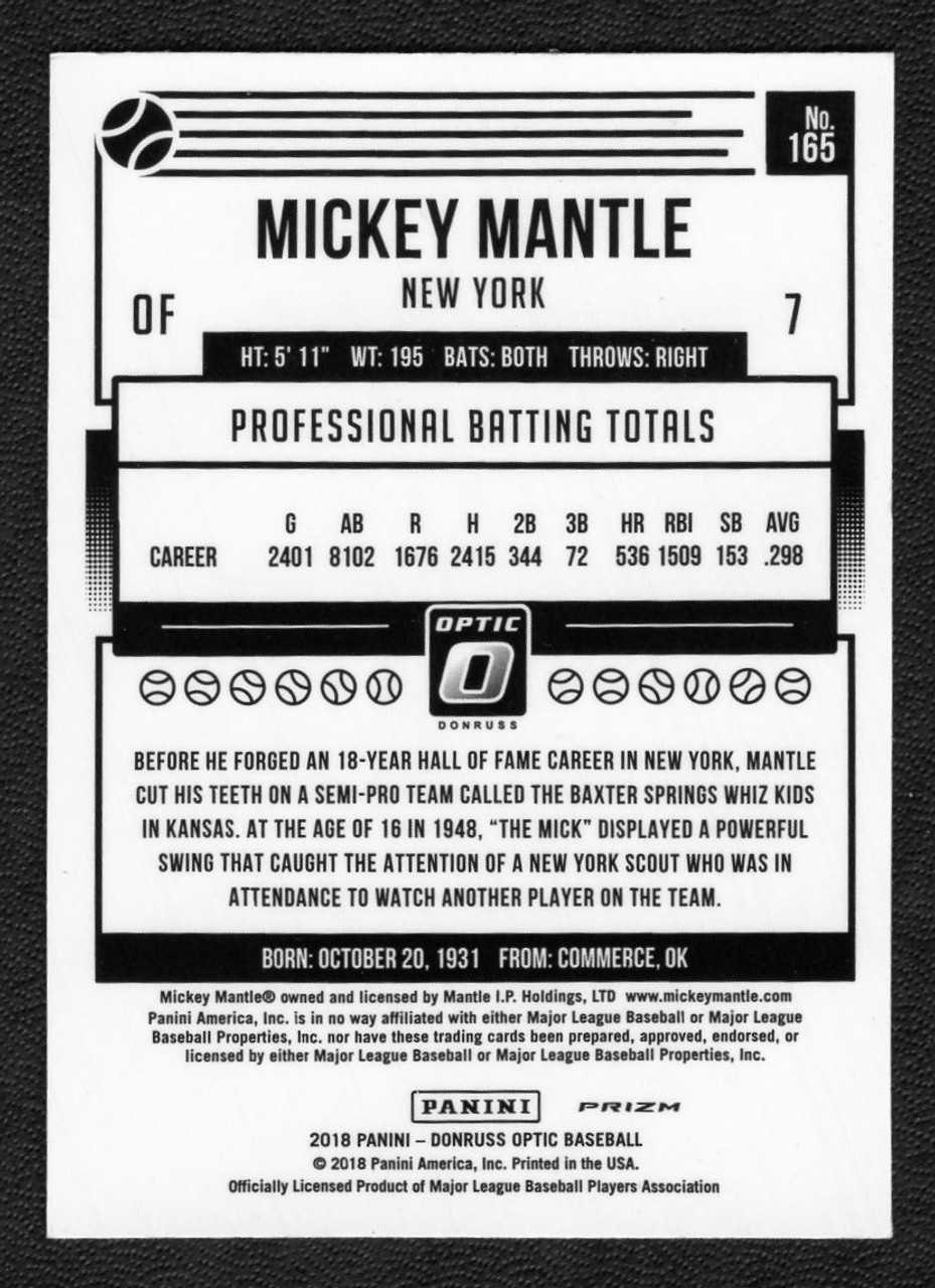 2018 Panini Donruss Optic #165 Mickey Mantle The Mick Variation Pink Prizm