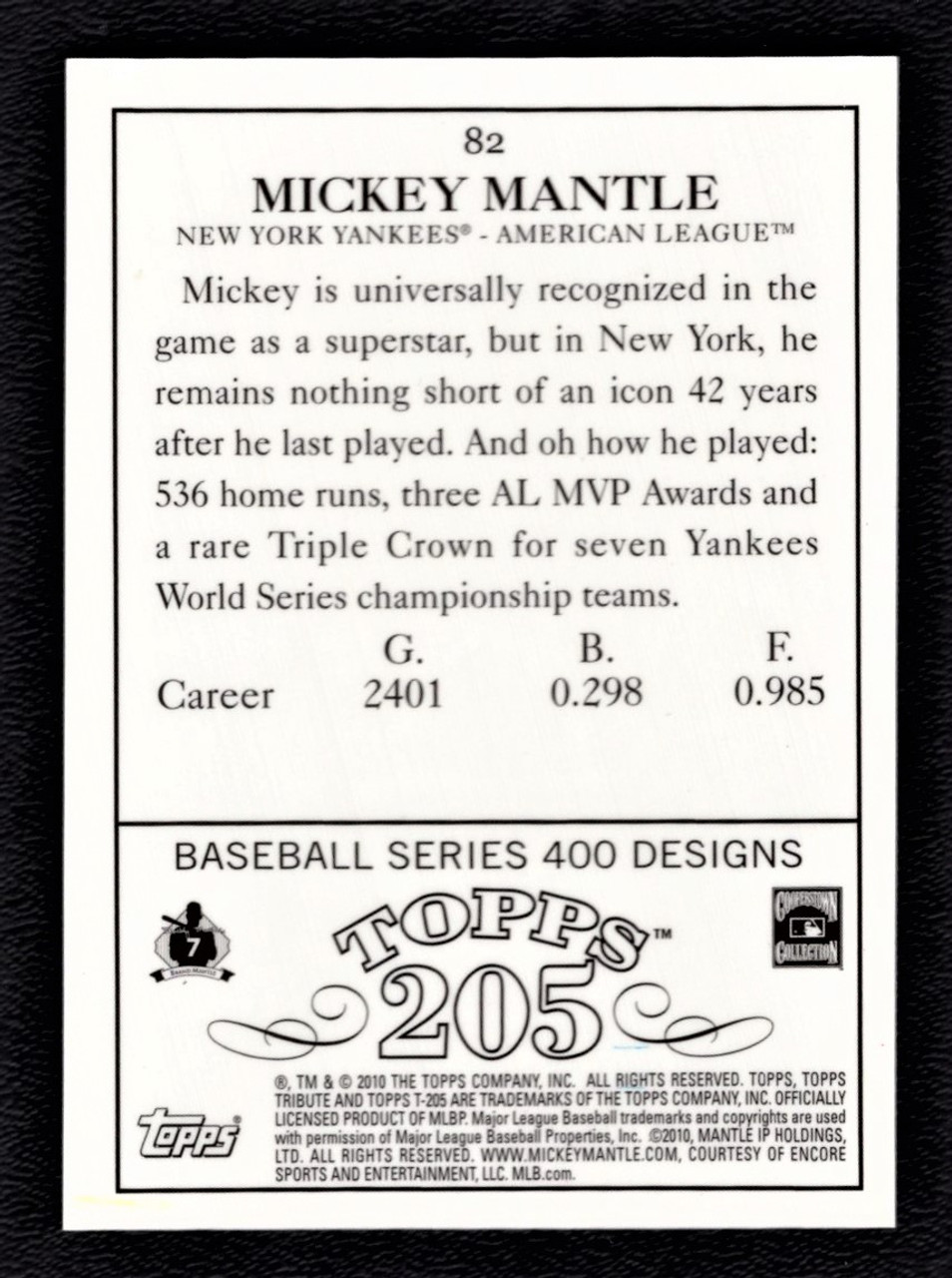 2010 Topps Tribute #82 Mickey Mantle Topps T-205