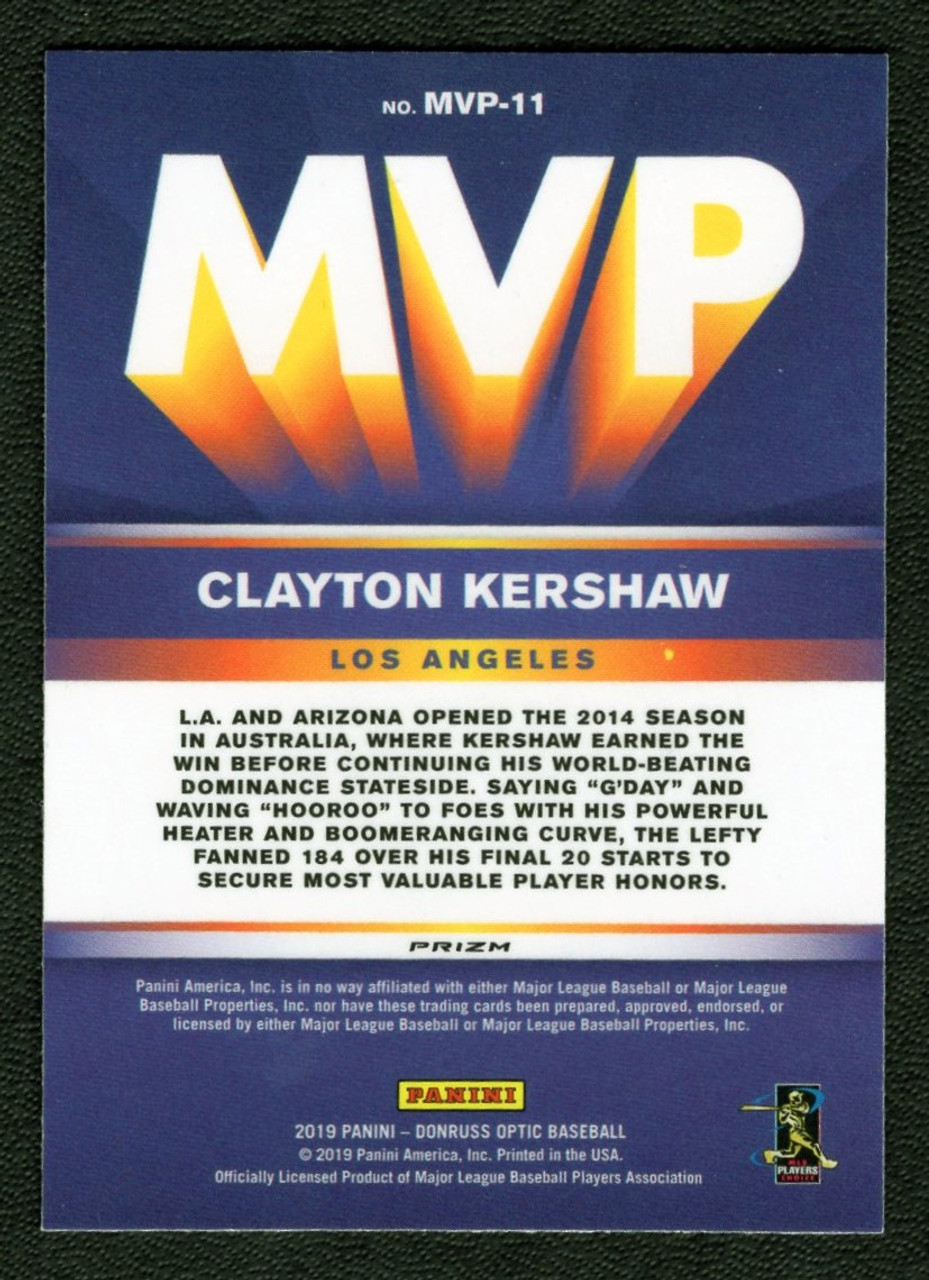 2019 Panini Donruss Optic #MVP-11 Clayton Kershaw MVP Prizm
