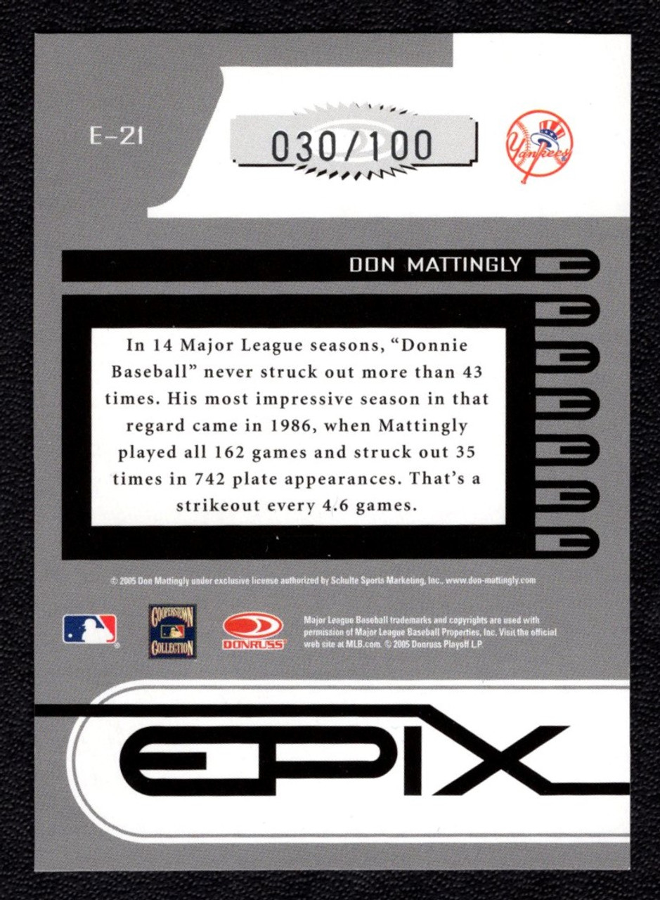 2005 Donruss Zenith #E-21 Don Mattingly Epix Red Parallel 030/100