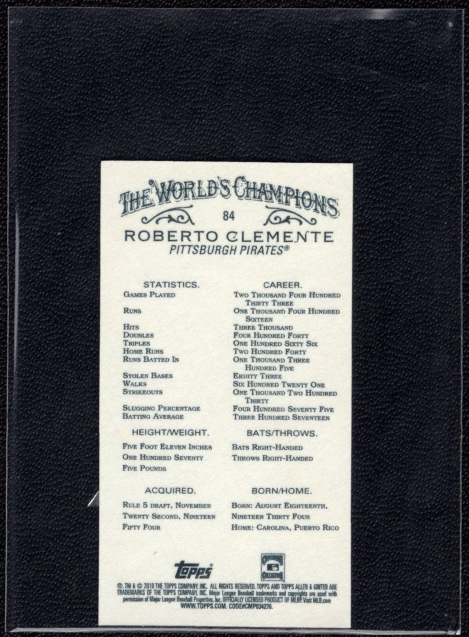 2019 Topps Allen & Ginter #84 Roberto Clemente Gold Border Mini
