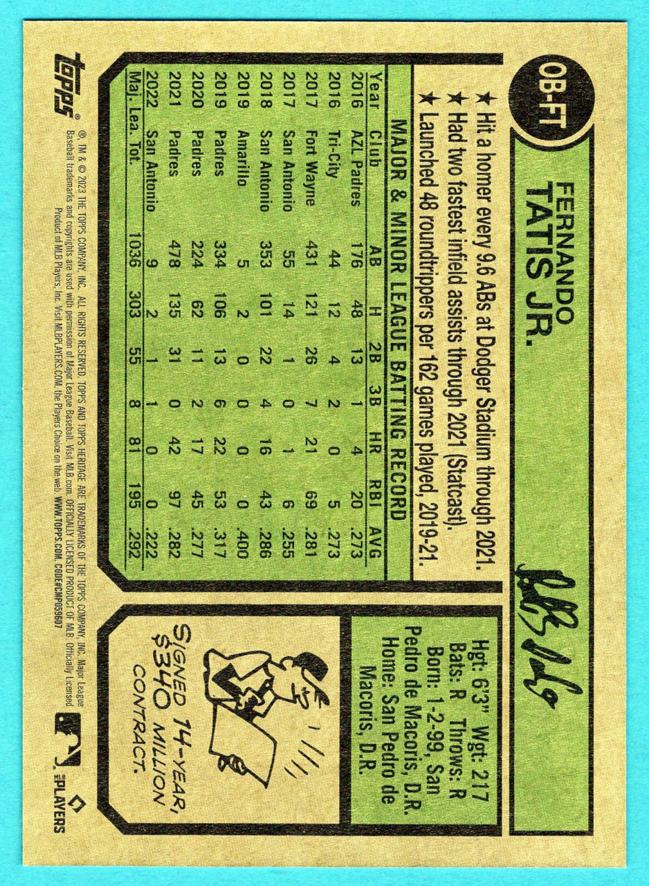 2023 Topps Heritage #OB-FT Fernando Tatis Jr. Oversized 1974 Topps