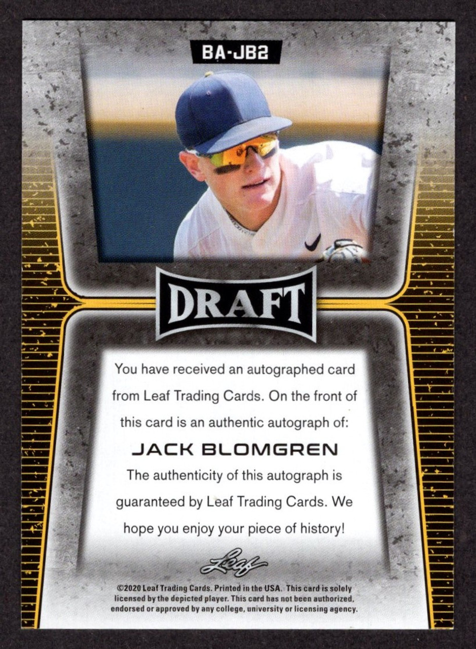 2020 Leaf Draft BA-JB2 Jack Blomgren XRC Rookie Autograph