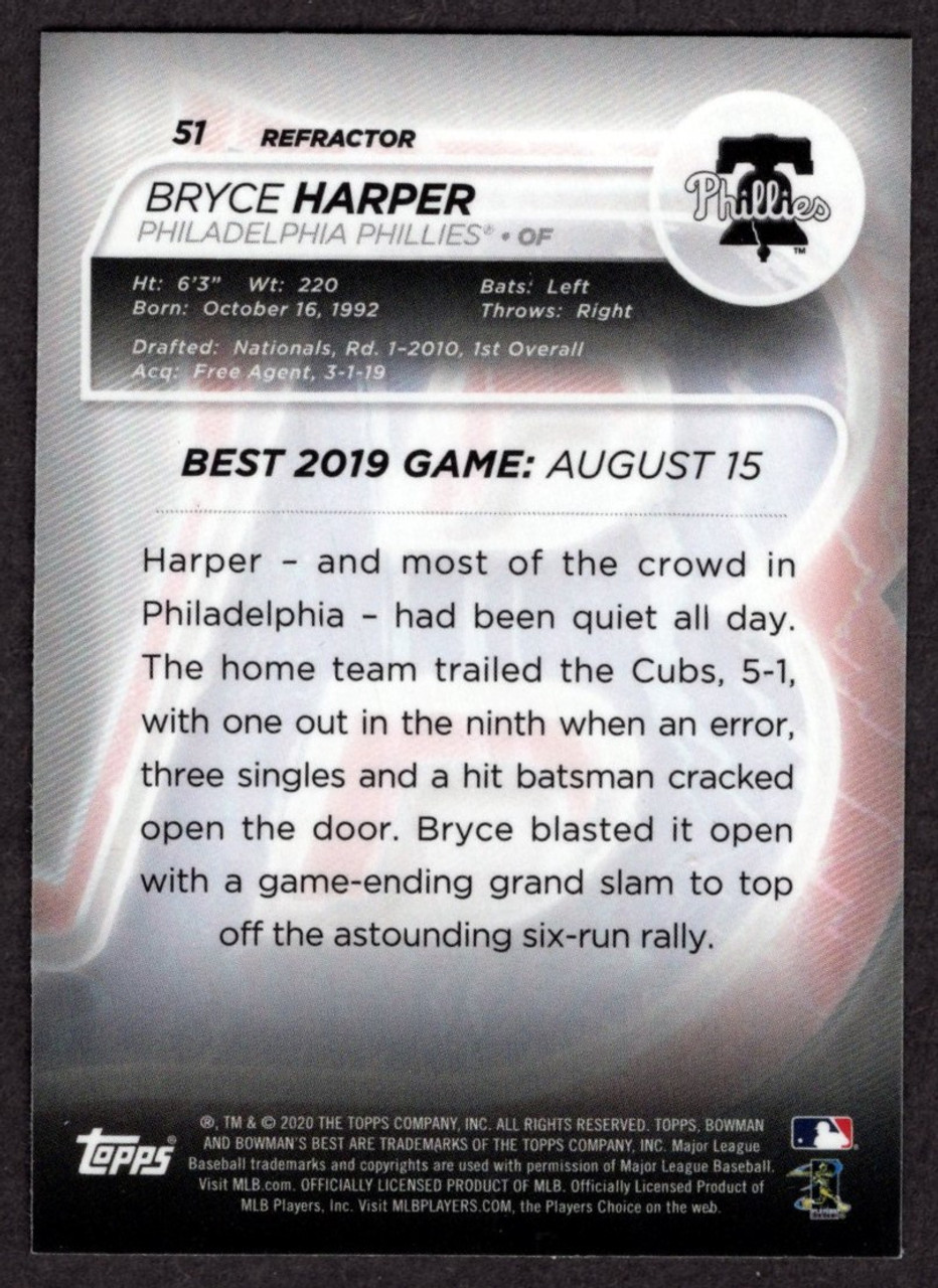 2020 Bowman's Best #51 Bryce Harper Refractor