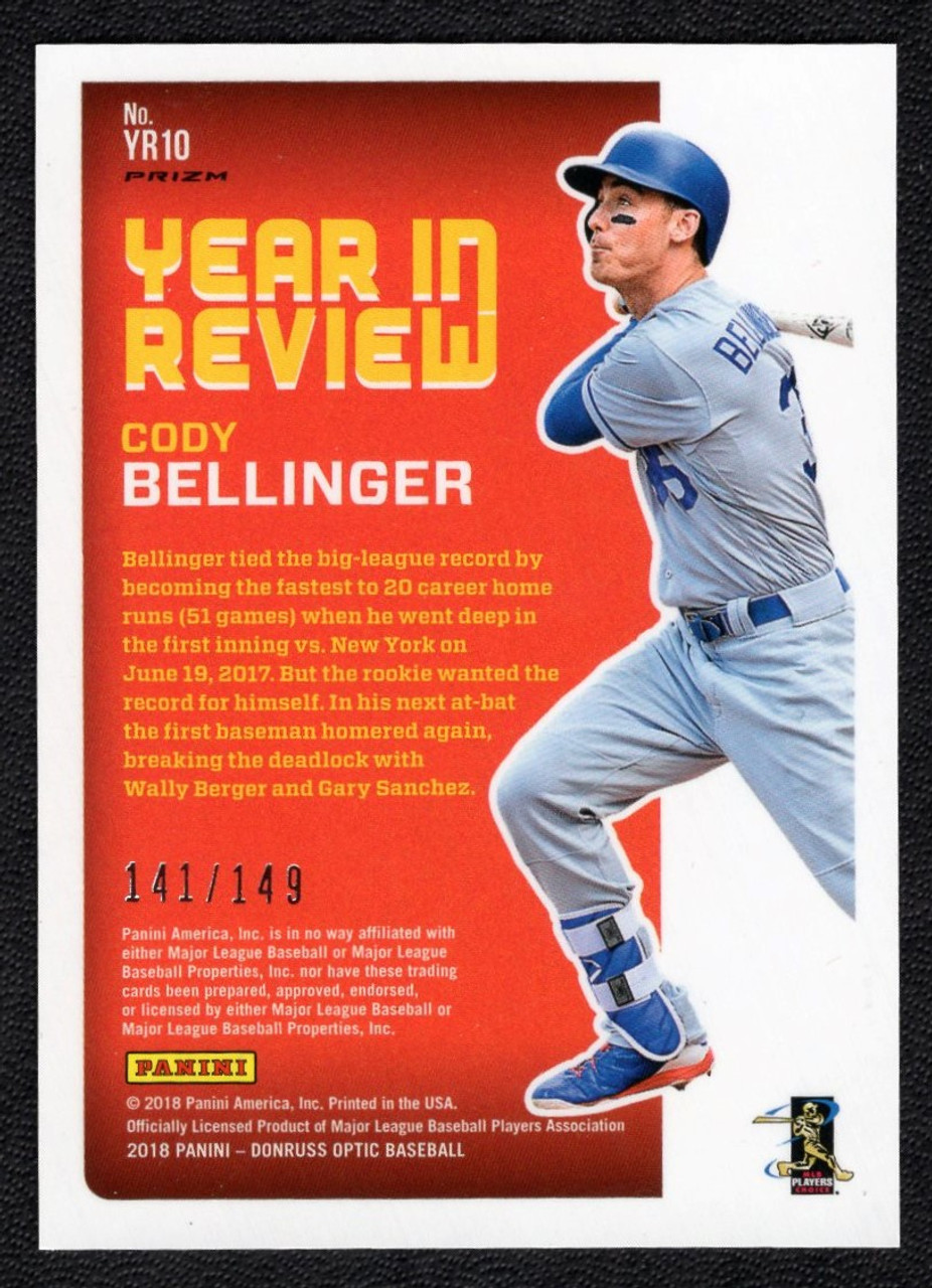 2018 Panini Donruss Optic #YR10 Cody Bellinger Year In Review Blue Prizm 141/149