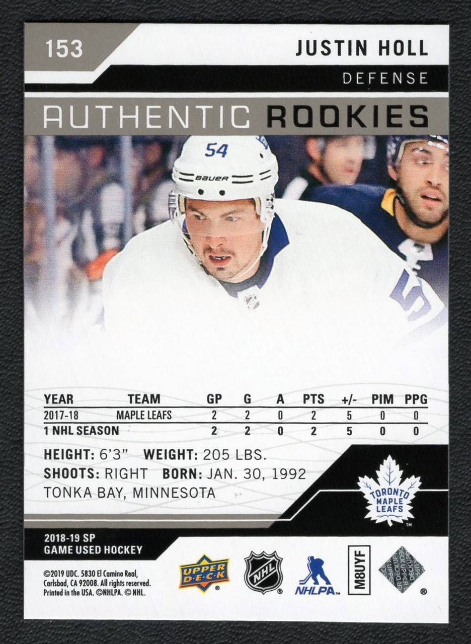 2018-19 Upper Deck SP Game Used #153 Justin Holl Authentic Rookies Rainbow Parallel 089/292
