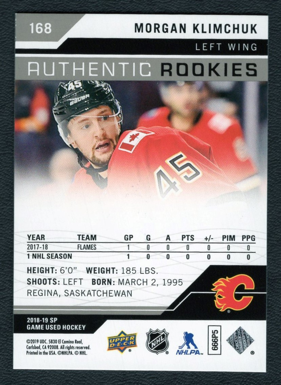 2018-19 Upper Deck SP Game Used #168 Morgan Klimchuk Authentic Rookies Rainbow Parallel 251/295