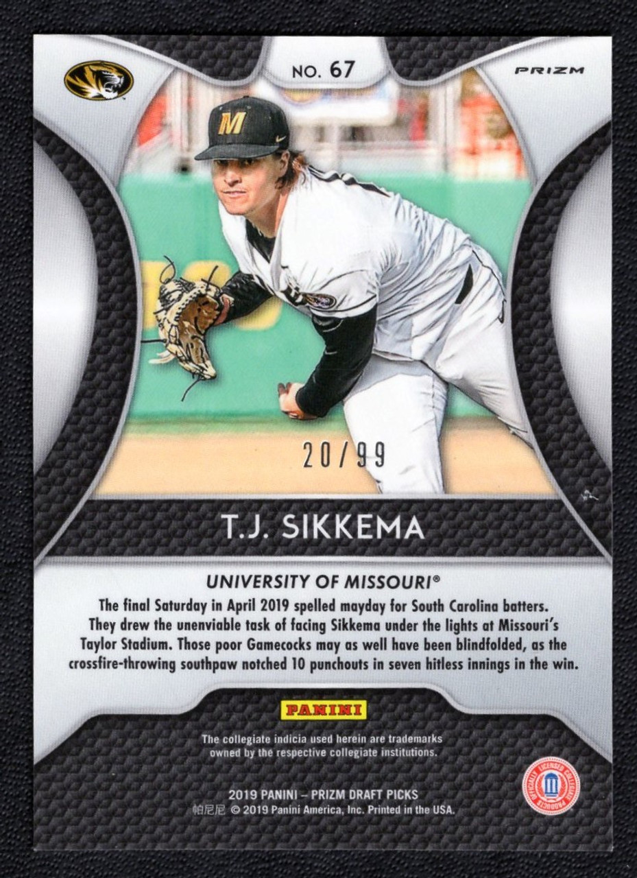 2019 Panini Prizm Draft Picks #67 T.J. Sikkema Red White Blue Prizm 20/99