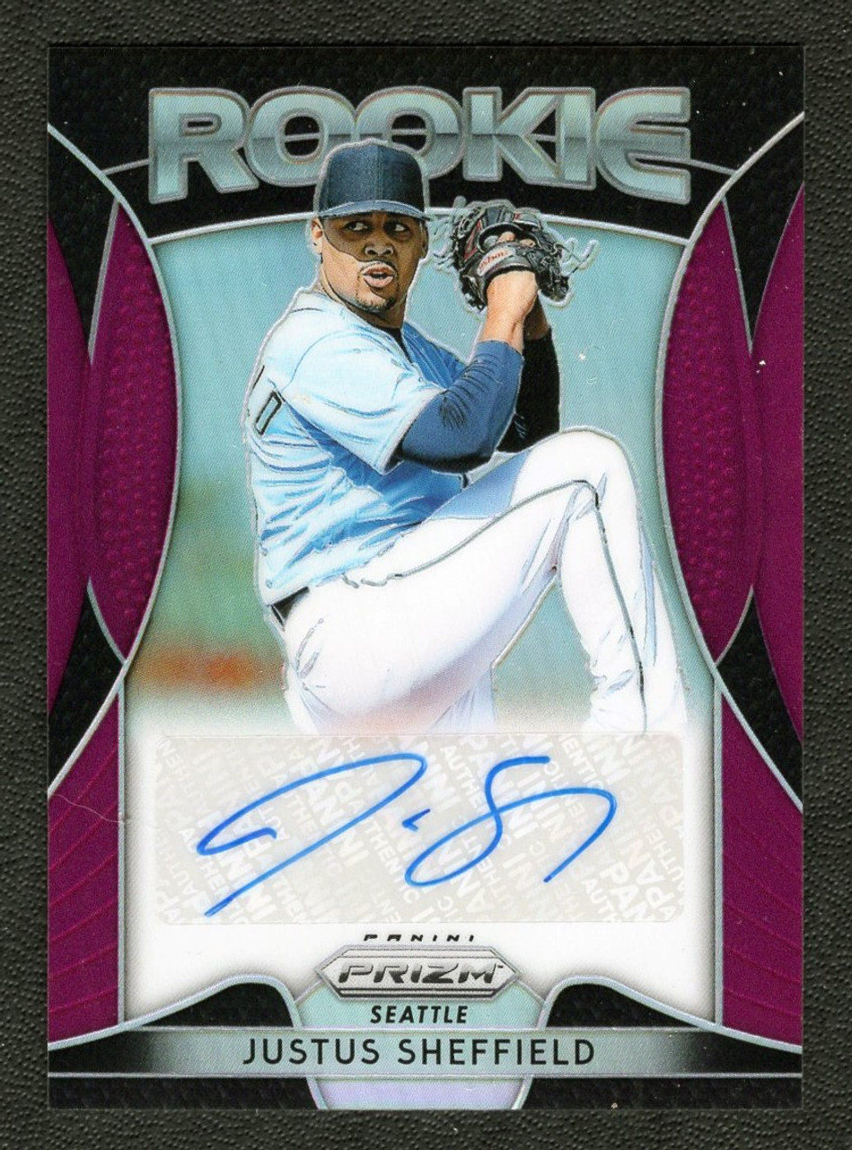 2019 Panini Prizm #RA-JS Justus Sheffield Purple Prizm Rookie Autograph 31/50