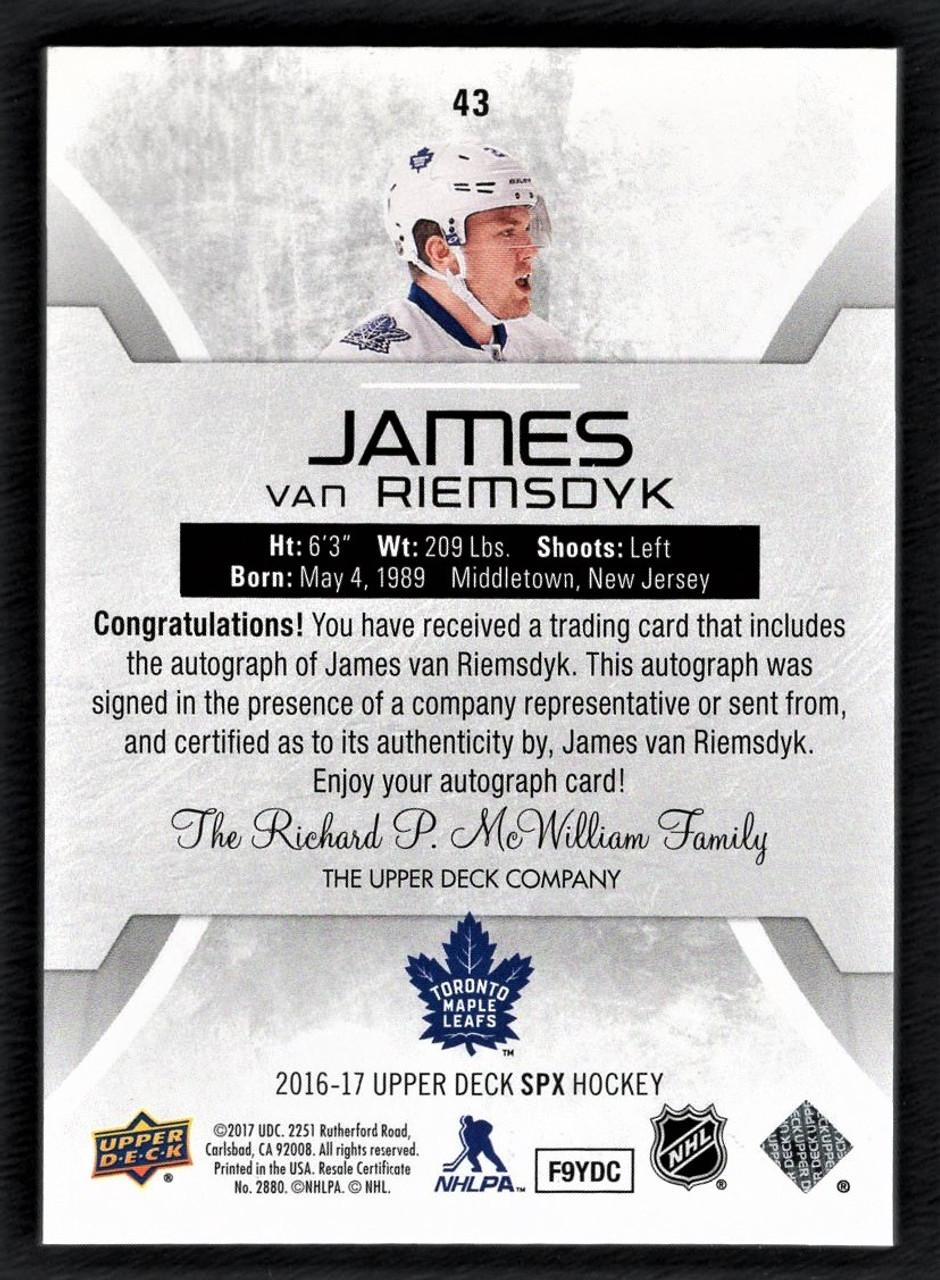 2016-17 Upper Deck SPX #43 James Van Riemsdyk Autograph 15/99