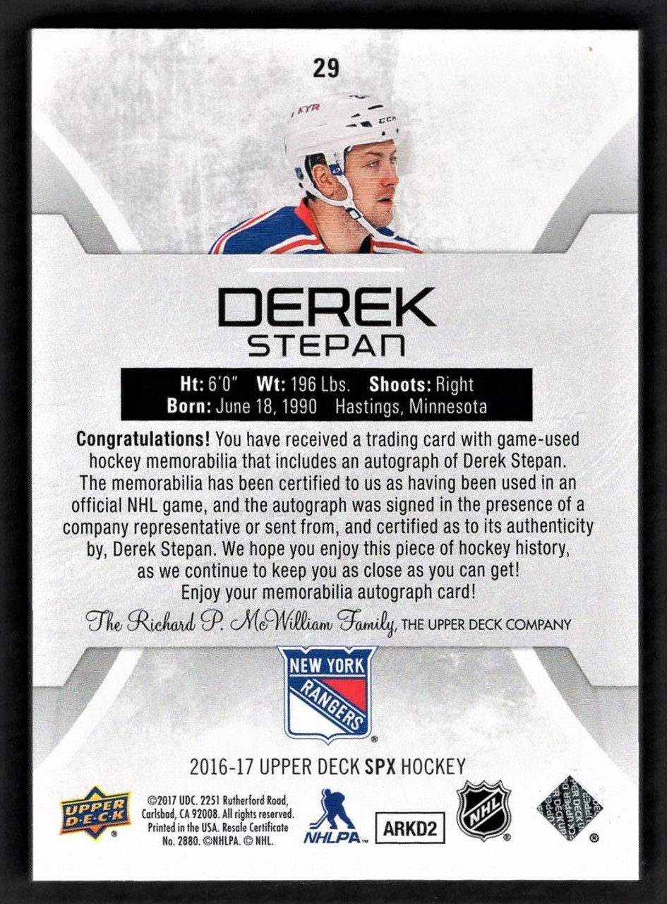 2016-17 Upper Deck SPX #29 Derek Stepan Rookie Jersey Autograph 46/49
