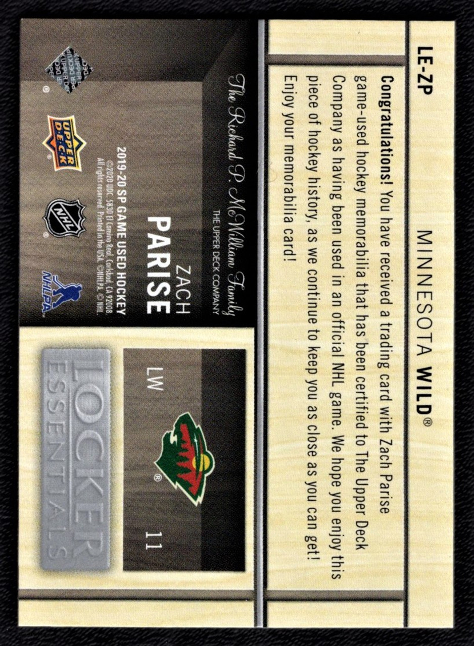 2019-20 Upper Deck SP Game Used #LE-ZP Zach Parise Locker Essentials Jersey Relic