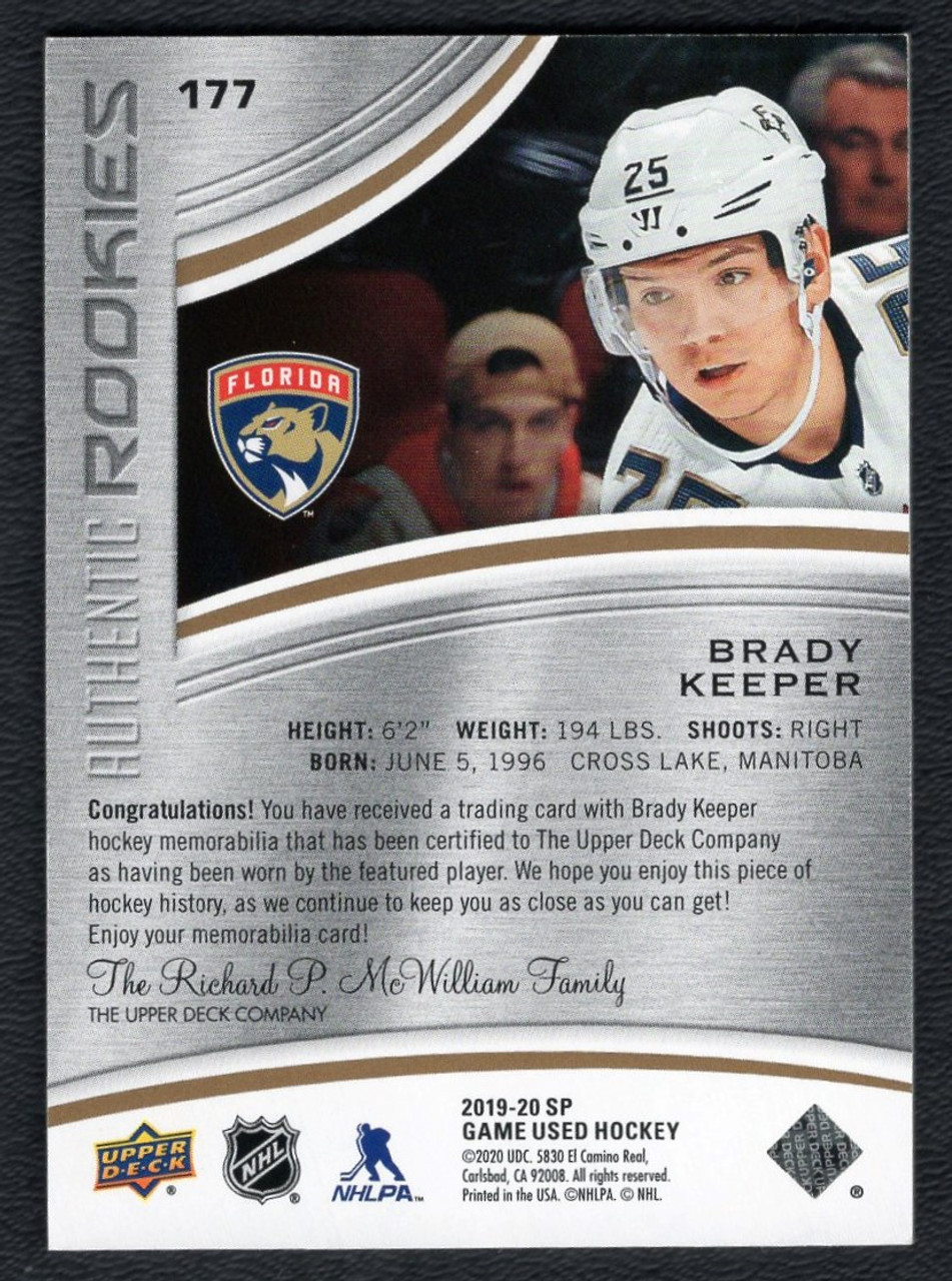 2019-20 Upper Deck SP Game Used #177 Brady Keeper Authentic Rookies Jersey Relic 001/599