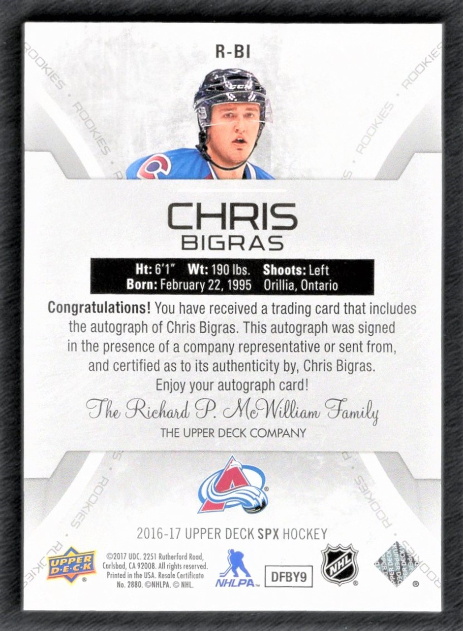 2016-17 Upper Deck SPX #R-BI Chris Bigras Rookie Autograph 048/165