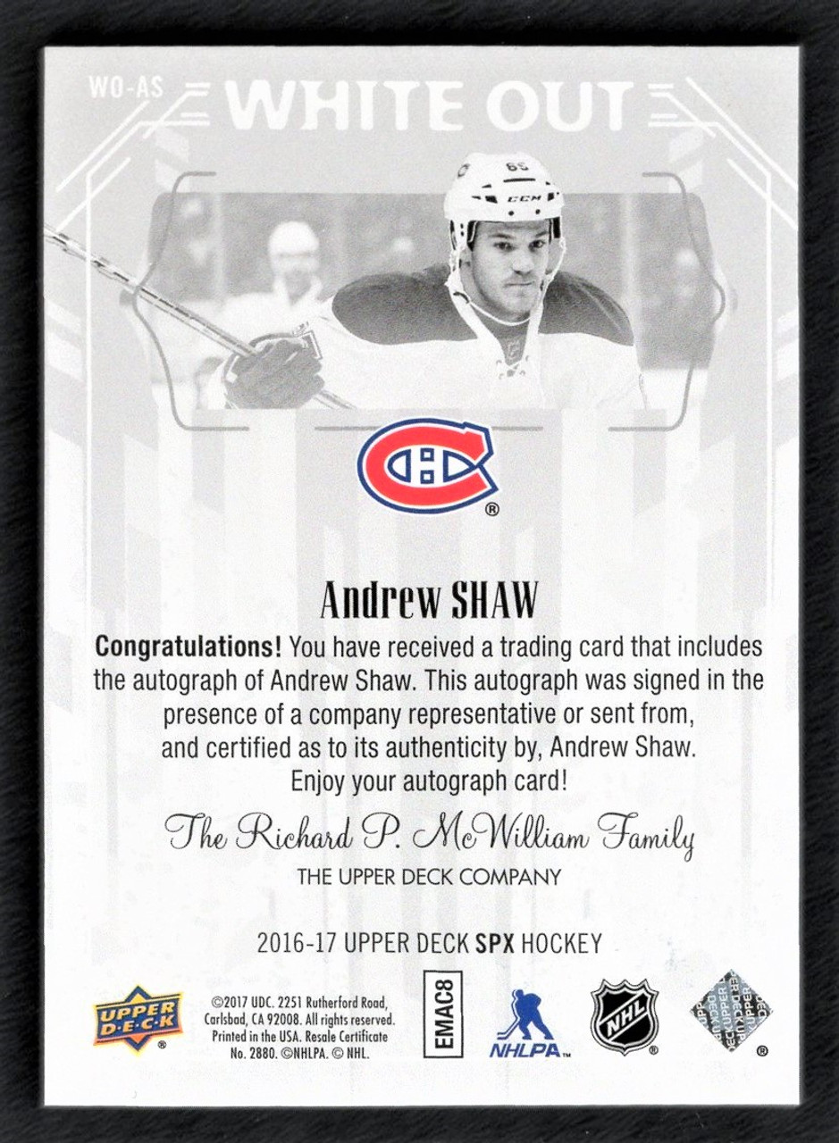 2016-17 Upper Deck SPX #WO-AS Andrew Shaw White Out Autograph