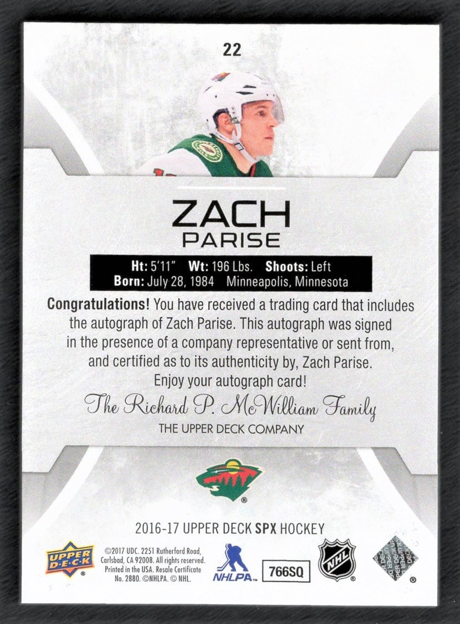 2016-17 Upper Deck SPX #22 Zach Parise Autograph 73/99