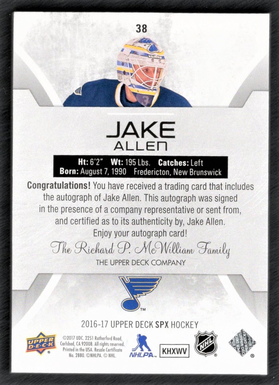 2016-17 Upper Deck SPX #38 Jake Allen Autograph  57/99