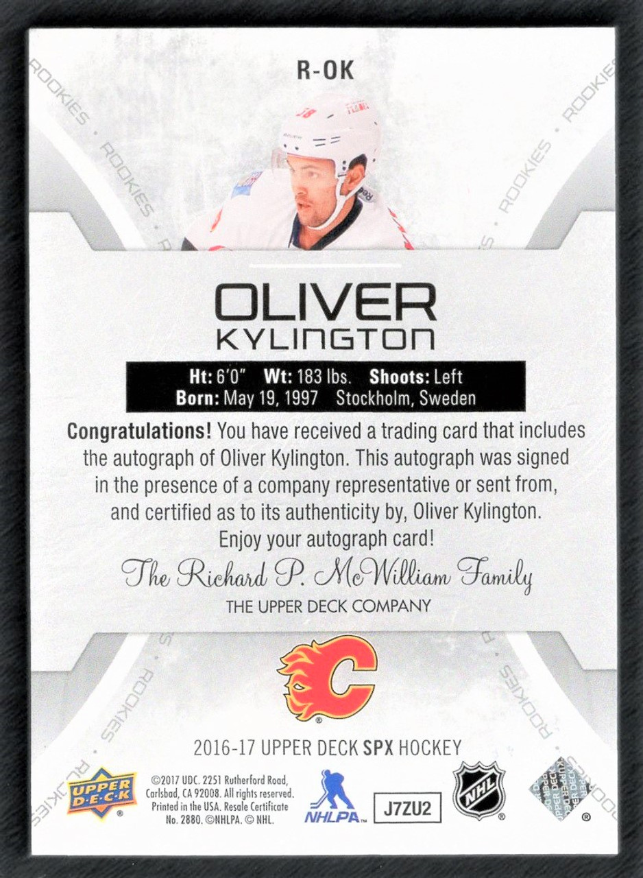 2016-17 Upper Deck SPX #R-OK Oliver Kylington Rookie Autograph 046/165