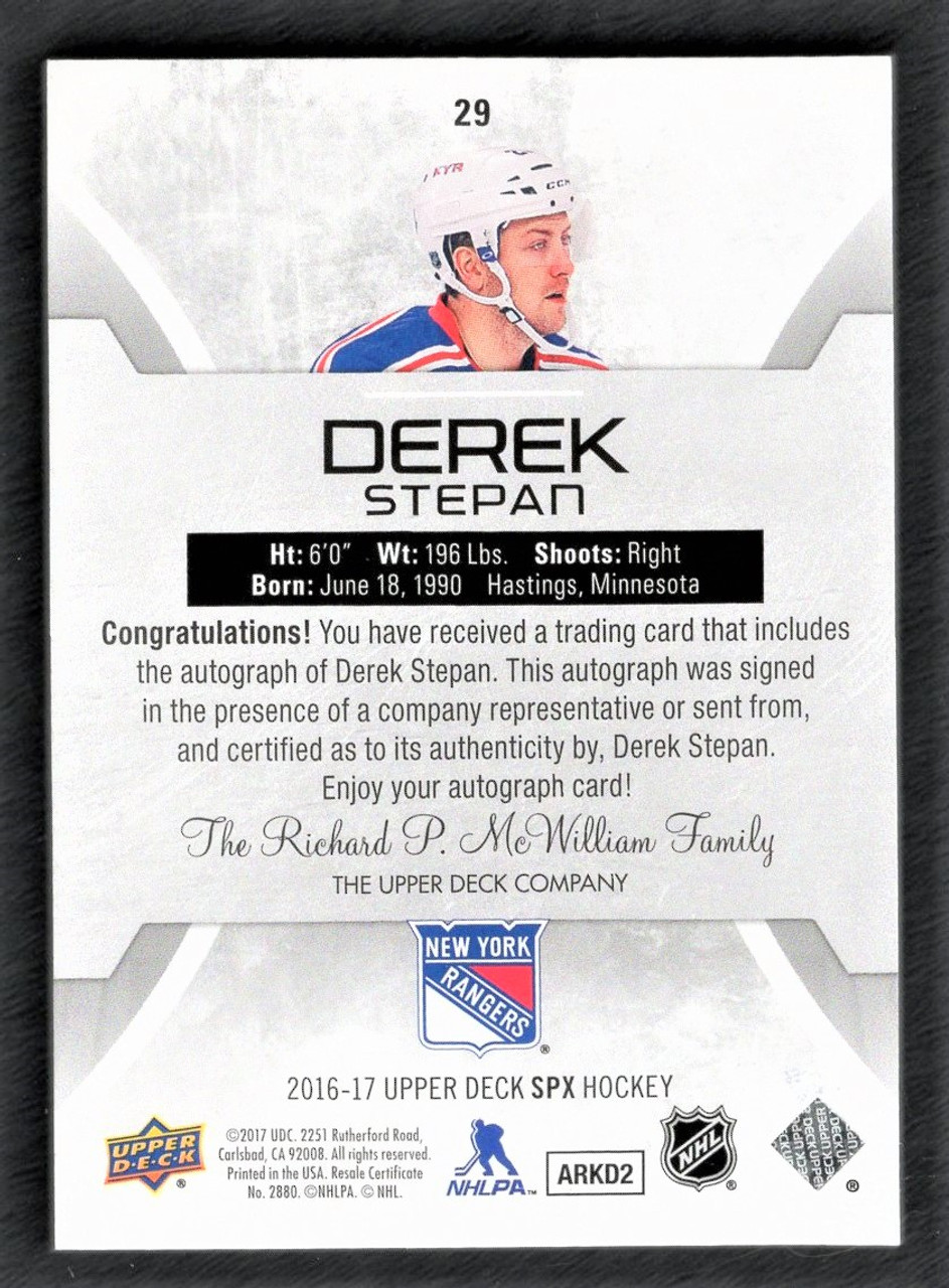 2016-17 Upper Deck SPX #29 Derek Stepan Autograph 99/99
