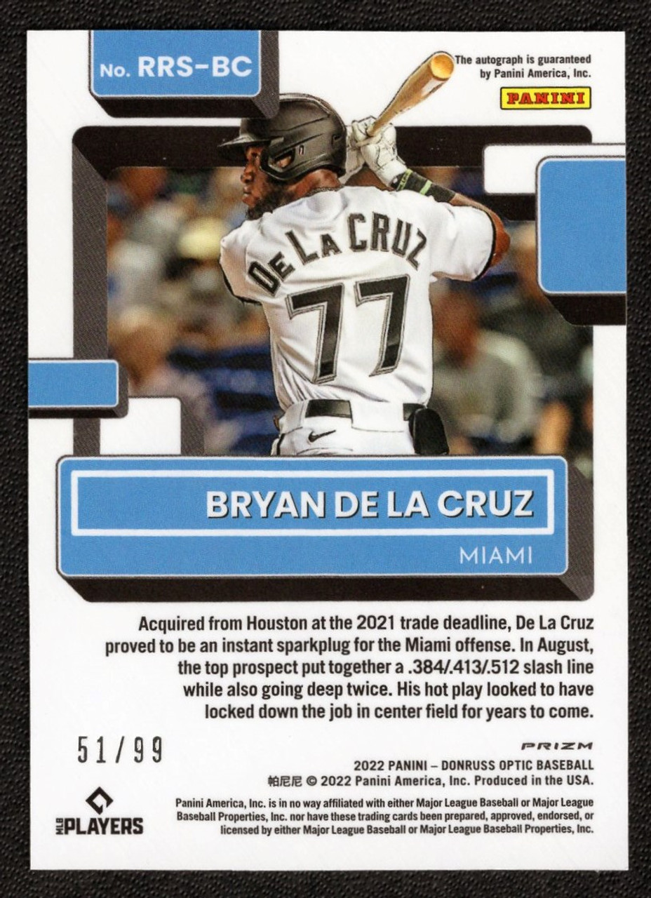 2022 Panini Donruss Optic #RRS-BC Bryan De La Cruz Pink Velocity Rated Rookie Autograph 51/99