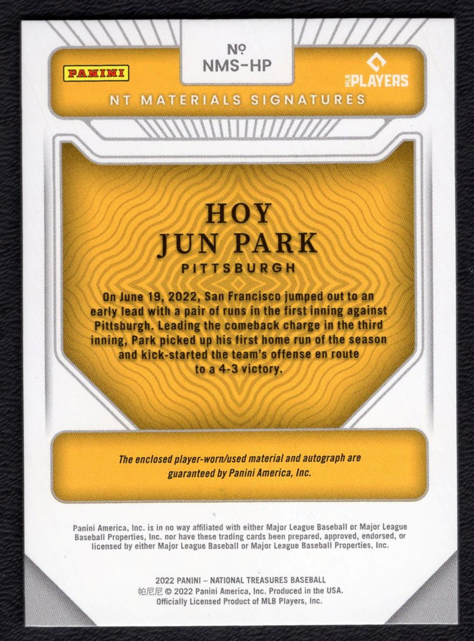 2022 Panini National Treasures #NMS-HP Hoy Jun Park Jersey Materials Rookie Autograph 15/49