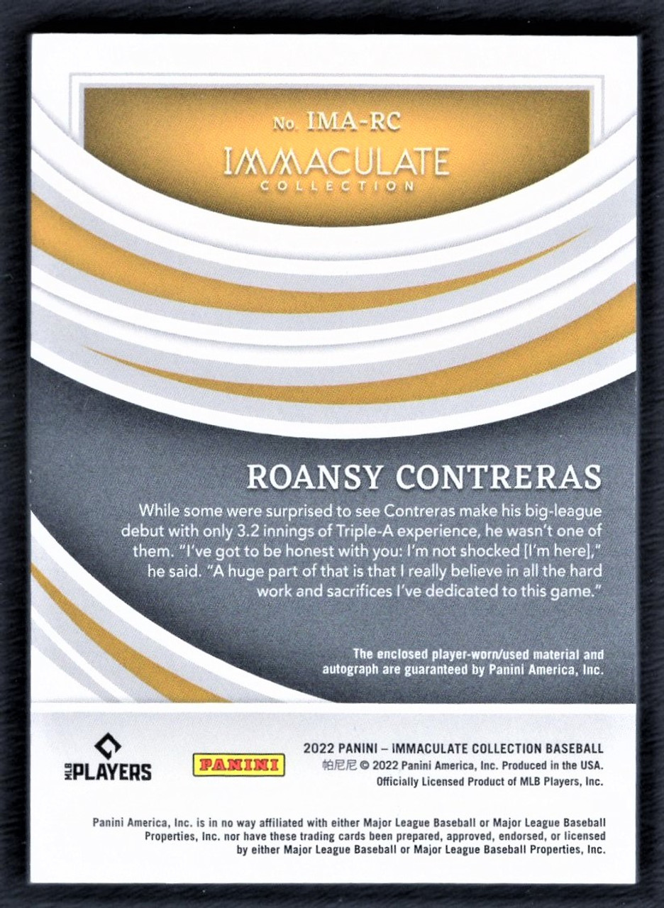 2022 Panini Immaculate #IMA-RC Roansy Contreras Rookie Jersey Patch Autograph 21/49
