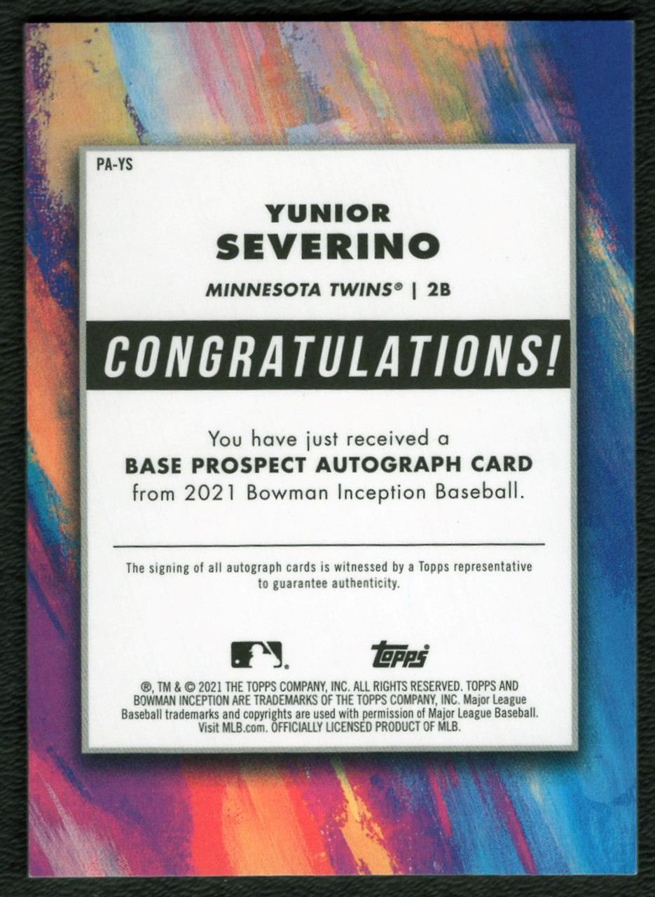 2021 Bowman Inception #PA-YS Yunior Severino Blue Foil Autograph 91/99