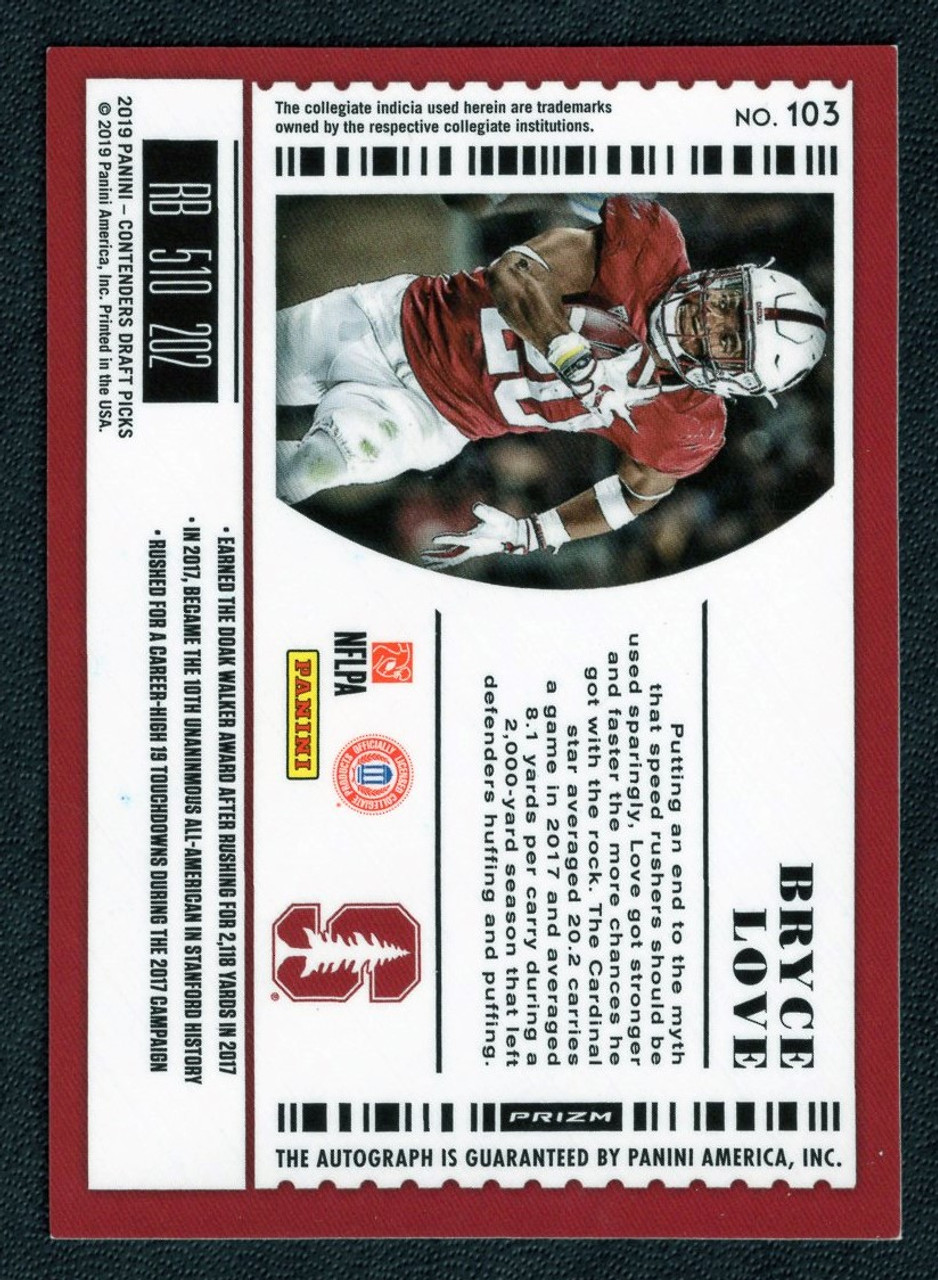 2019 Panini Contenders Optic Draft Picks #103 Bryce Love College Ticket Rookie Autograph