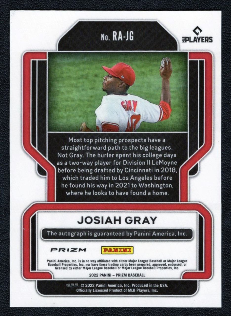 2022 Panini Prizm #RA-JG Josiah Gray Silver Prizm Rookie Autograph