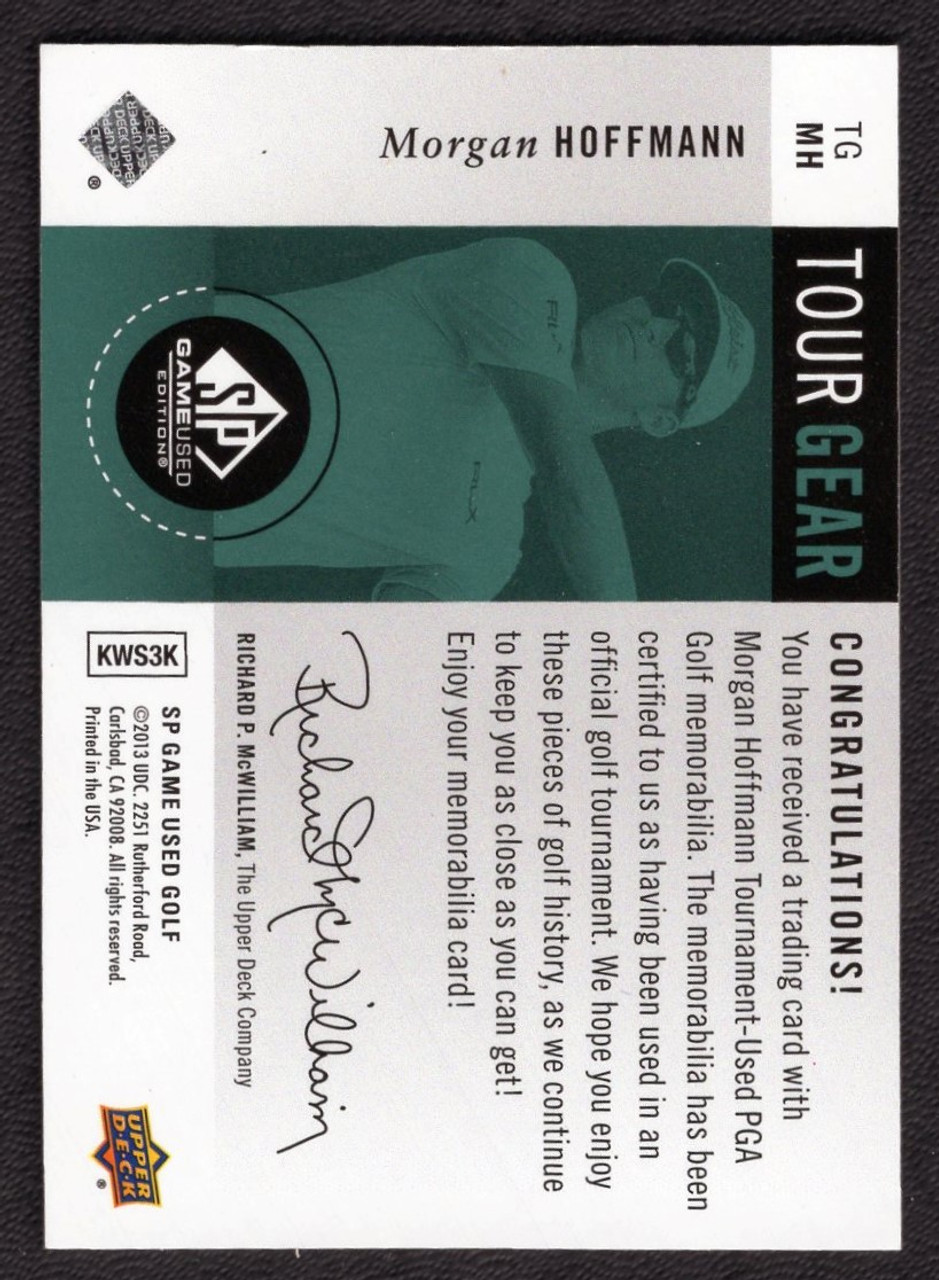 2013 Upper Deck SP Game Used #TG-MH Morgan Hoffman Dual Shirt Relic