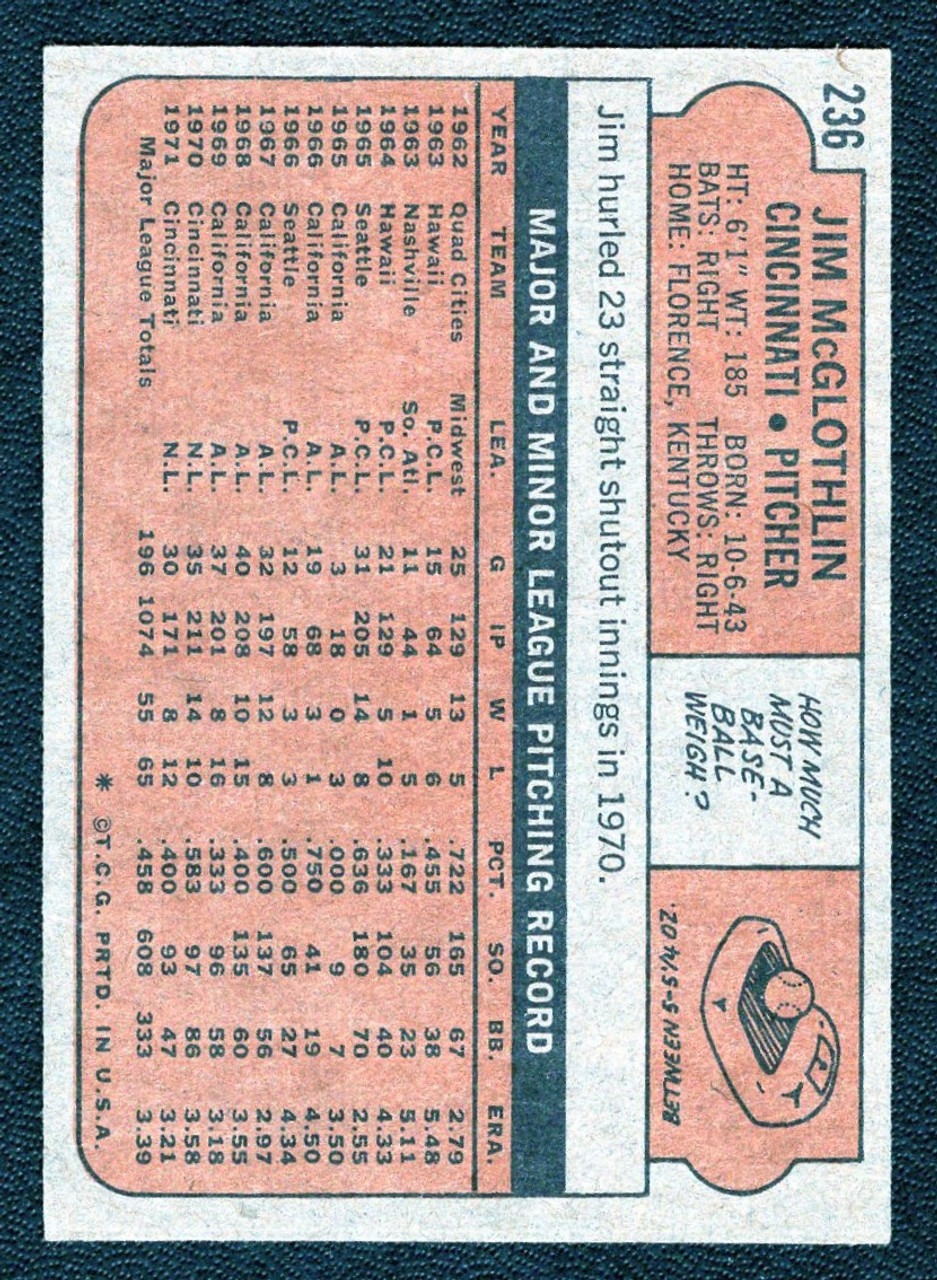 2021 Topps Heritage #236 Jim McGlothlin 1972 50th Anniversary Original Stamped buyback