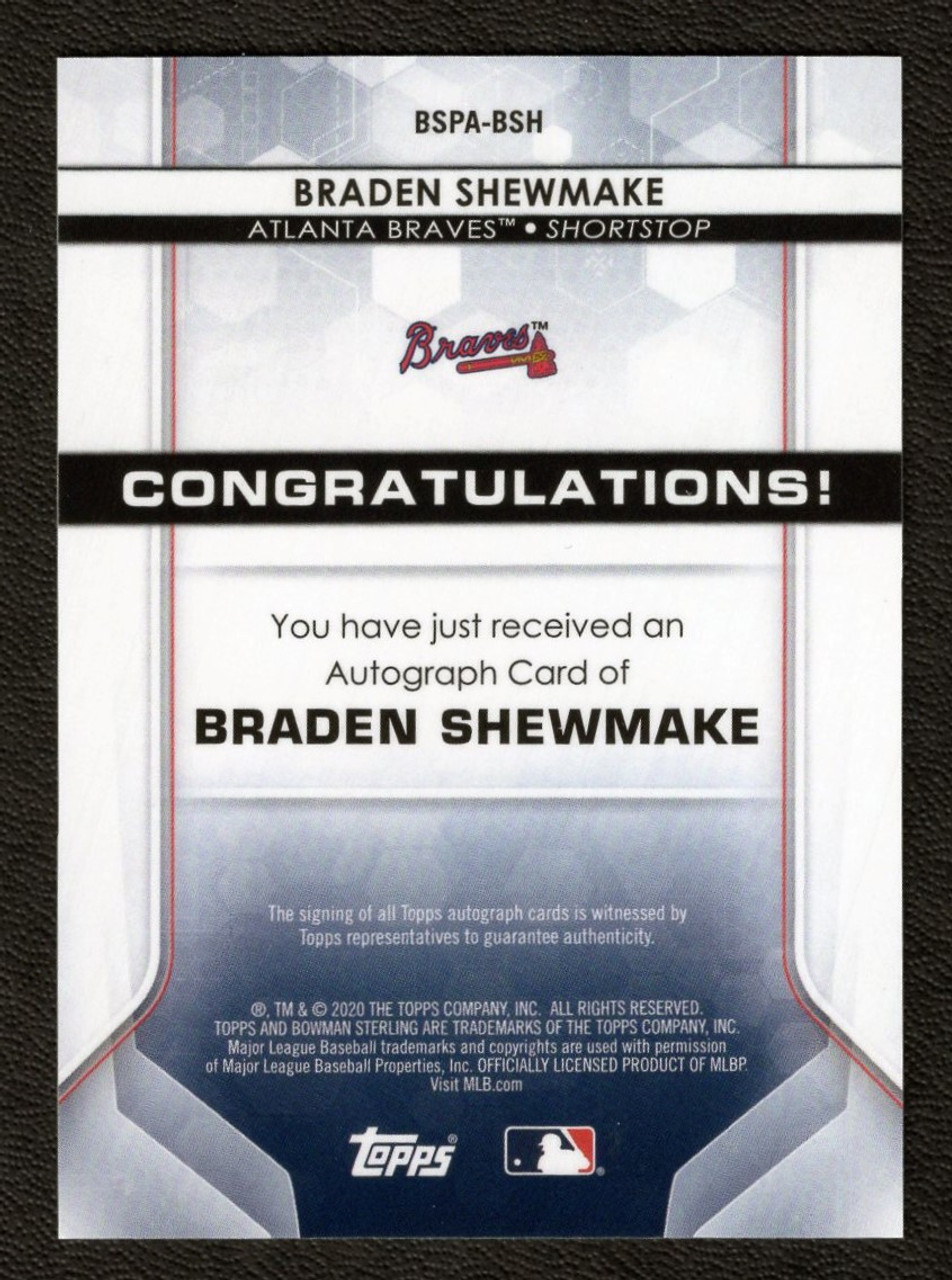 2020 Bowman Sterling #BSPA-BSH Braden Shewmake Prospect Autograph