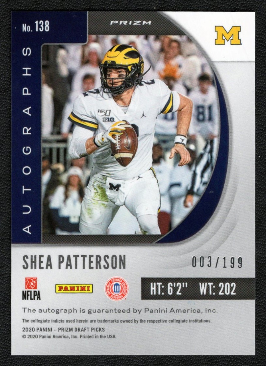 2020 Panini Prizm Draft Picks #138 Shea Patterson Green / Purple Prizm Rookie Autograph 003/199