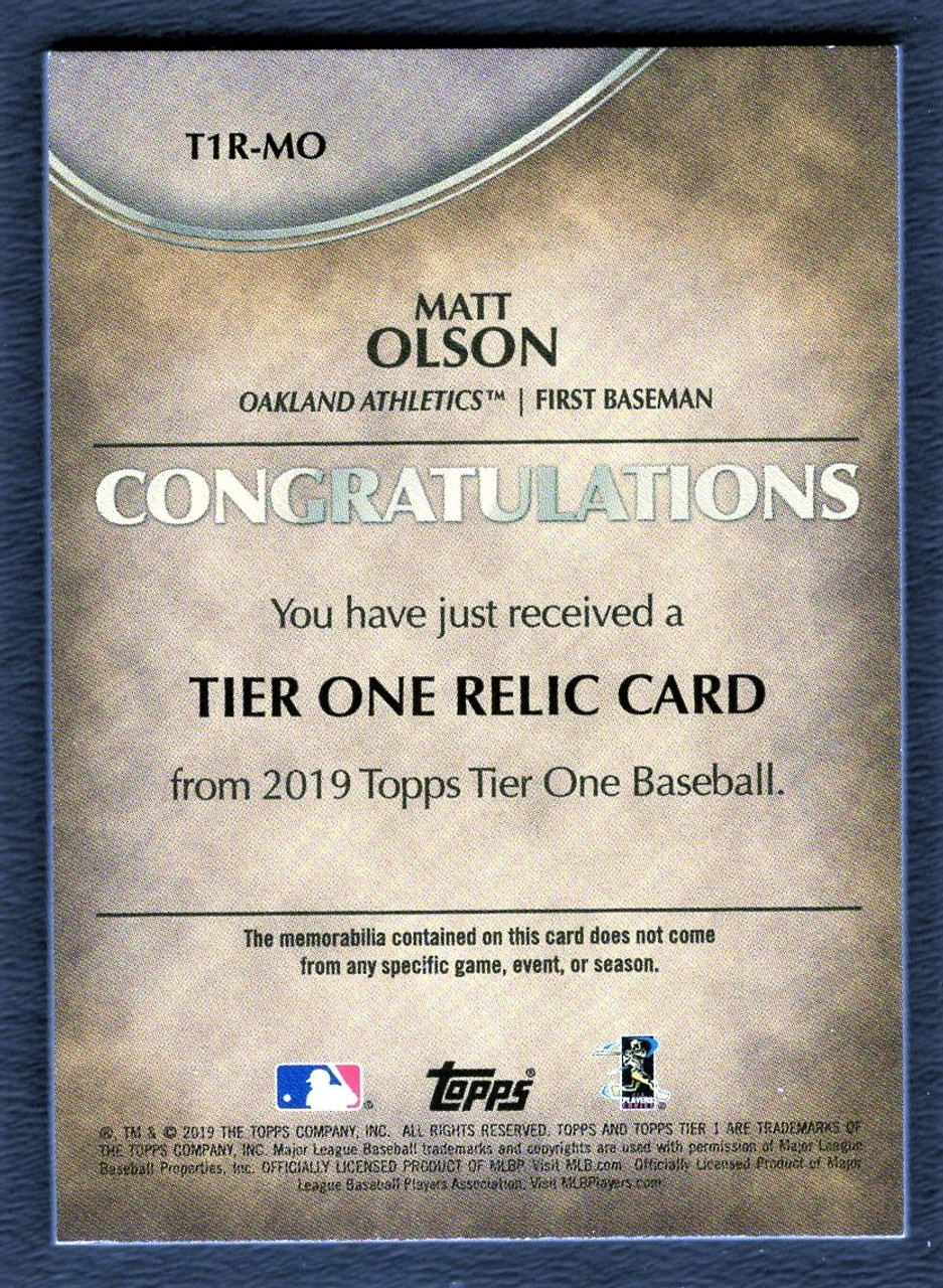 2019 Topps Tier One #T1R-MO Matt Olson Game Used Jersey Relic 211/399
