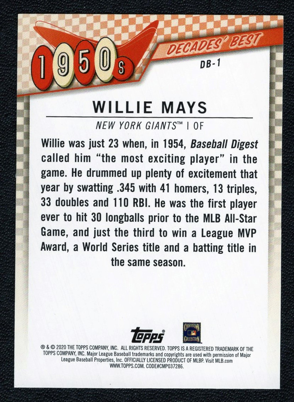 2020 Topps #DB-1 Willie Mays Decades Best Award Winners