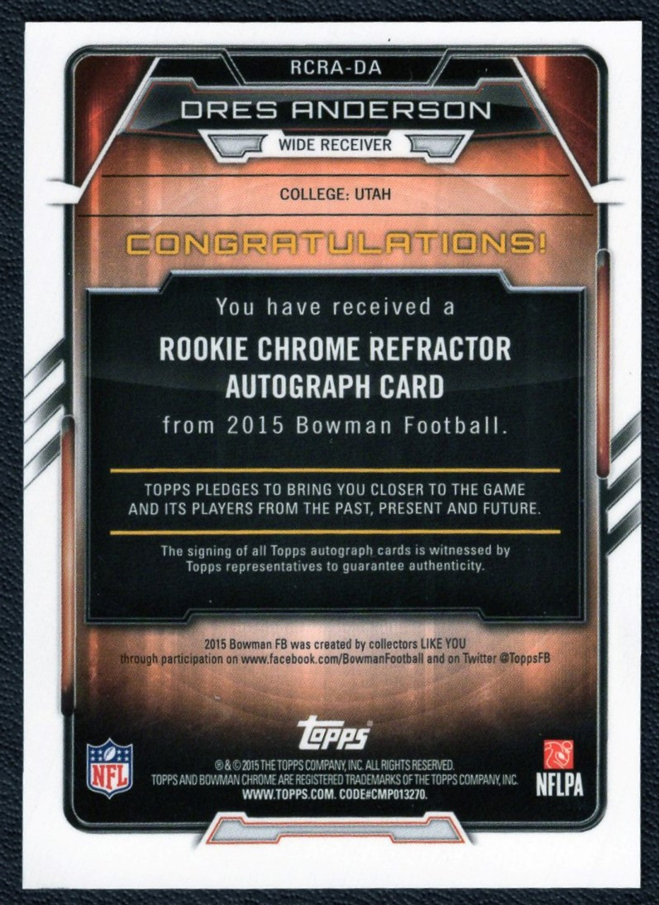 2015 Bowman Chrome RCRA-DA Dres Anderson Orange Refractor Rookie Autograph 43/50