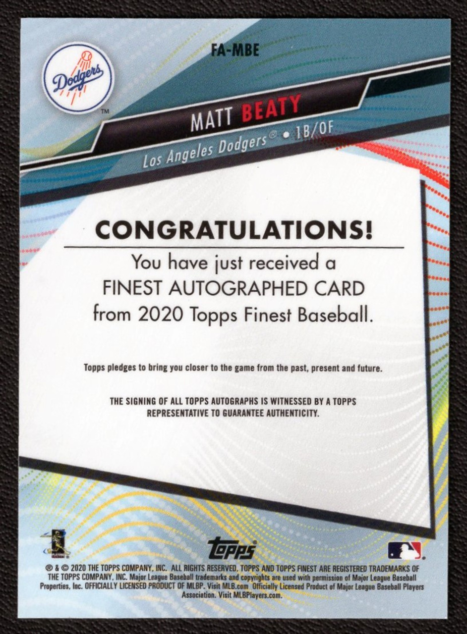 2020 Topps Finest #FA-MBE Matt Beaty Green Refractor Autograph 89/99